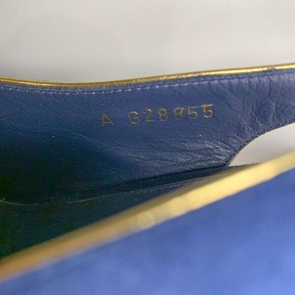 Chanel Blue Suede Gold Studded Interlocking C Slingback Heels EU 37 US 6-6.5 - Picture 11 of 12